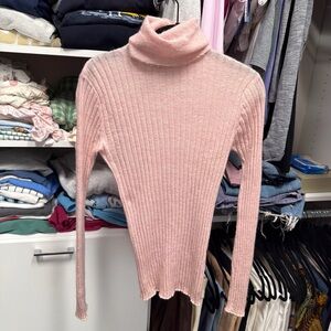 Zara Blush Pink Ribbed Turtleneck Sweater